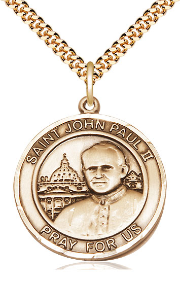 14kt Gold Filled Saint John Paul II Pendant on a 24 inch Gold Plate Heavy Curb chain