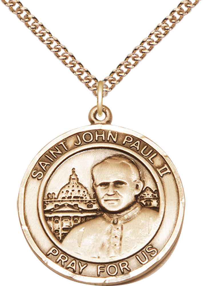 14kt Gold Filled Saint John Paul II Pendant on a 24 inch Gold Filled Heavy Curb chain