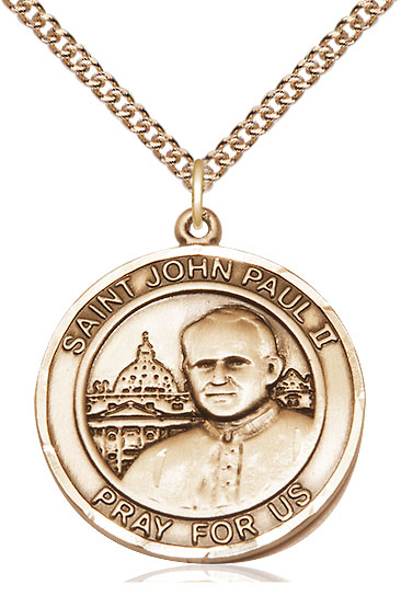 14kt Gold Filled Saint John Paul II Pendant on a 24 inch Gold Filled Heavy Curb chain