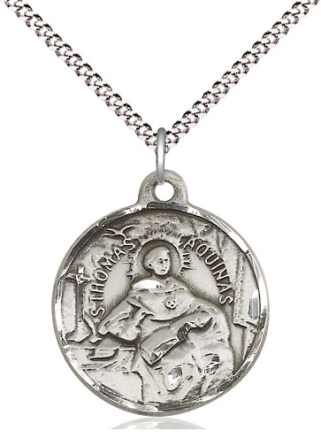 Sterling Silver Saint Thomas Aquinas Pendant on a 18 inch Light Rhodium Light Curb chain