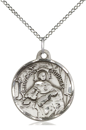 Sterling Silver Saint Thomas Aquinas Pendant on a 18 inch Sterling Silver Light Curb chain