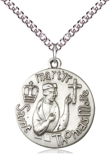 Sterling Silver Saint Thomas More Pendant on a 24 inch Sterling Silver Heavy Curb chain