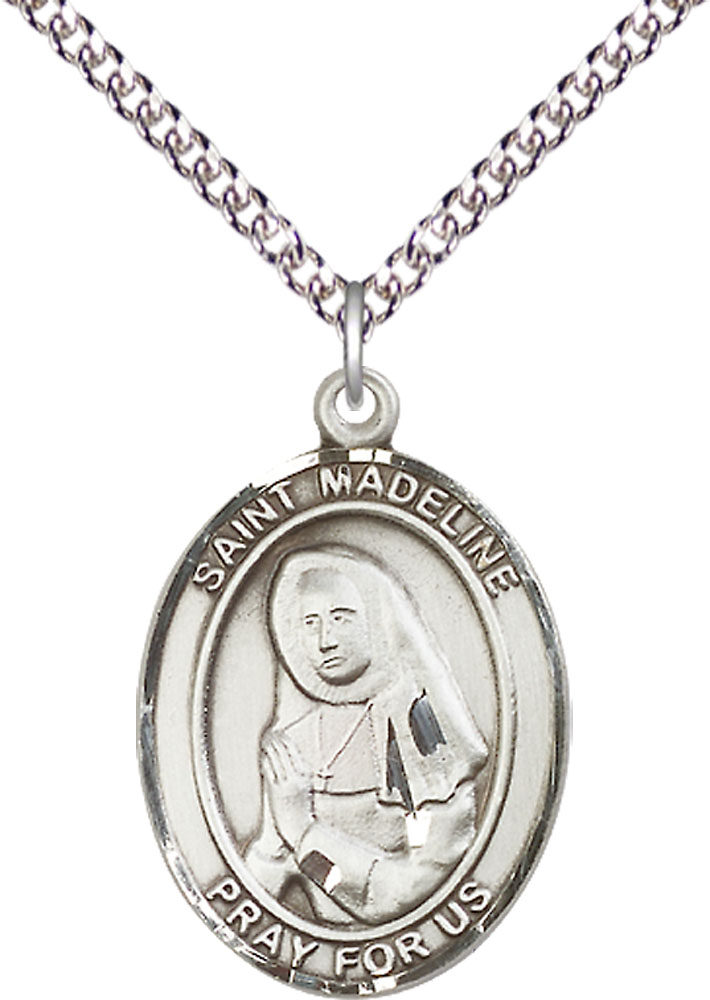 Sterling Silver Saint Madeline Sophie Barat Pendant on a 24 inch Sterling Silver Heavy Curb chain