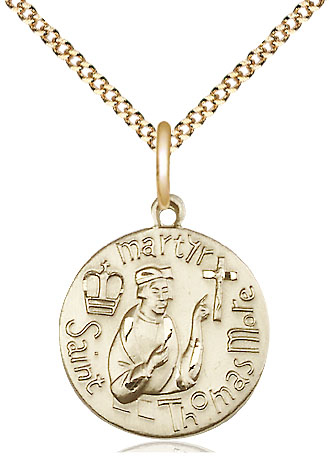 14kt Gold Filled Saint Thomas More Pendant on a 18 inch Gold Plate Light Curb chain
