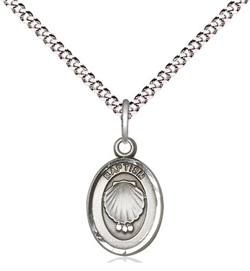 Sterling Silver Baptism Pendant on a 18 inch Light Rhodium Light Curb chain