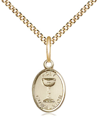 14kt Gold Filled Holy Communion Pendant on a 18 inch Gold Plate Light Curb chain