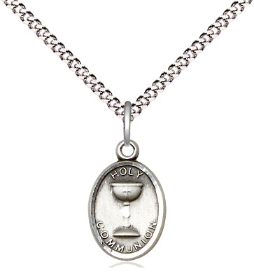 Sterling Silver Holy Communion Pendant on a 18 inch Light Rhodium Light Curb chain