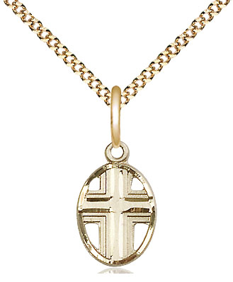 14kt Gold Filled Cross Pendant on a 18 inch Gold Plate Light Curb chain