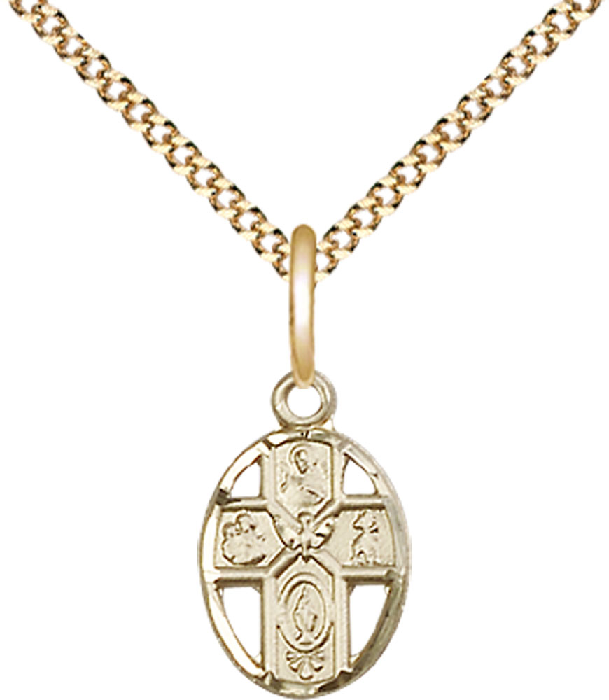 14kt Gold Filled 5-Way Pendant on a 18 inch Gold Plate Light Curb chain