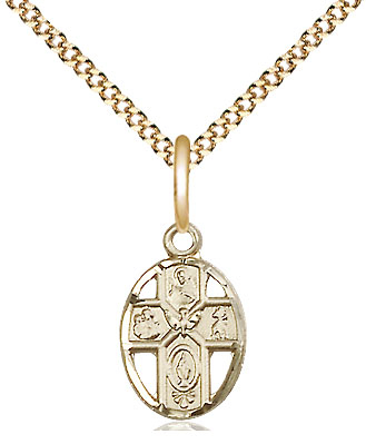 14kt Gold Filled 5-Way Pendant on a 18 inch Gold Plate Light Curb chain