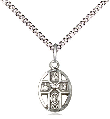 Sterling Silver 5-Way Pendant on a 18 inch Light Rhodium Light Curb chain