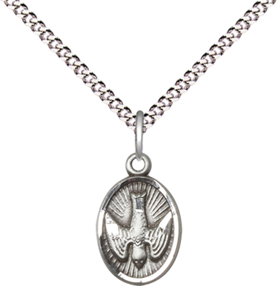 Sterling Silver Holy Spirit Pendant on a 18 inch Light Rhodium Light Curb chain