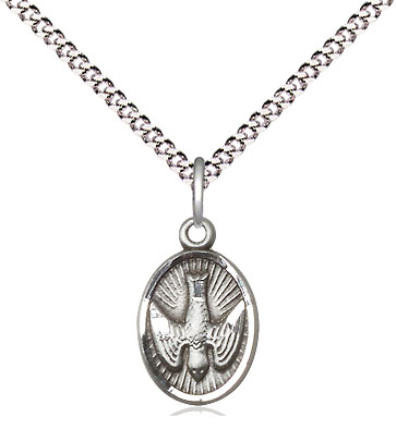 Sterling Silver Holy Spirit Pendant on a 18 inch Light Rhodium Light Curb chain