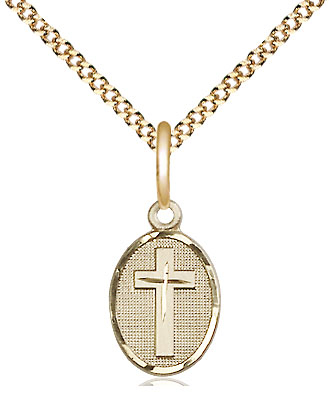 14kt Gold Filled Cross Pendant on a 18 inch Gold Plate Light Curb chain