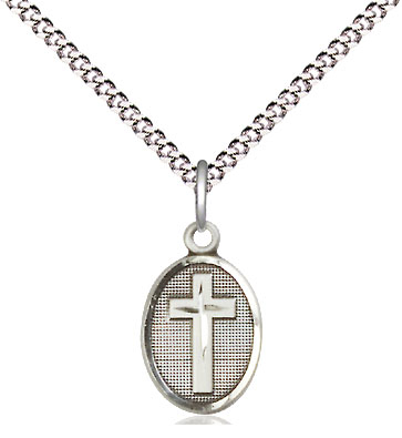 Sterling Silver Cross Pendant on a 18 inch Light Rhodium Light Curb chain