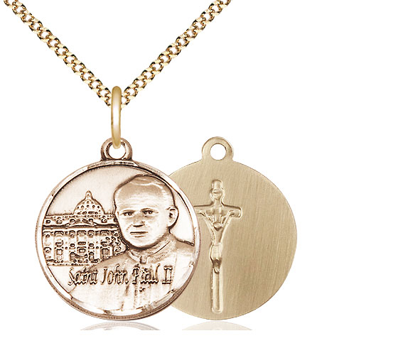 14kt Gold Filled Saint John Paul II Vatican Pendant on a 18 inch Gold Plate Light Curb chain