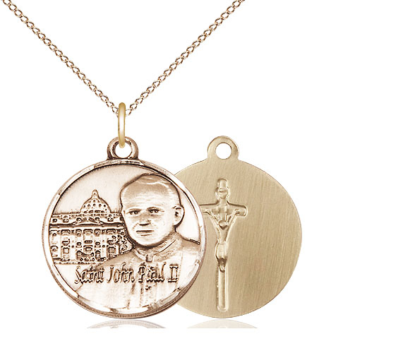 14kt Gold Filled Saint John Paul II Vatican Pendant on a 18 inch Gold Filled Light Curb chain