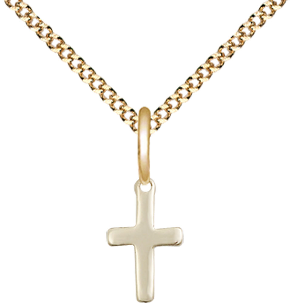 14kt Gold Filled Cross Pendant on a 18 inch Gold Plate Light Curb chain