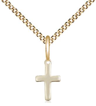 14kt Gold Filled Cross Pendant on a 18 inch Gold Plate Light Curb chain