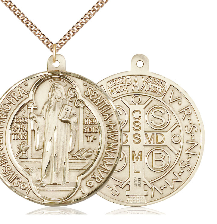 14kt Gold Filled Saint Benedict Pendant on a 24 inch Gold Filled Heavy Curb chain