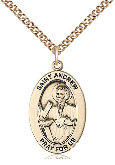 14kt Gold Filled Saint Andrew the Apostle Pendant on a 24 inch Gold Filled Heavy Curb chain