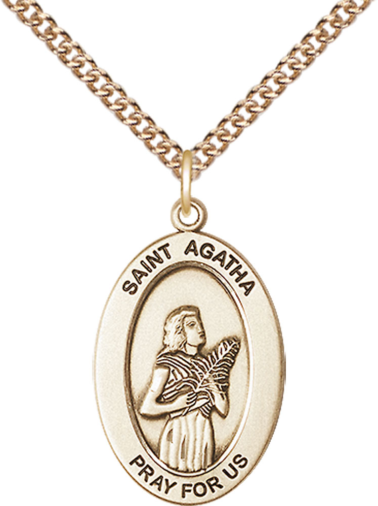 14kt Gold Filled Saint Agatha Pendant on a 24 inch Gold Filled Heavy Curb chain