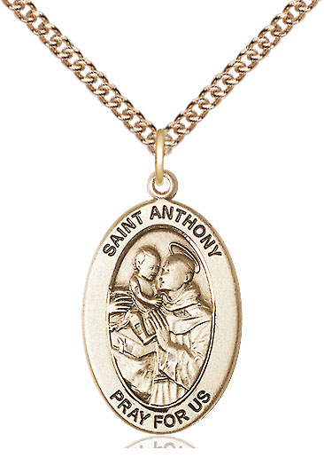 14kt Gold Filled Saint Anthony of Padua Pendant on a 24 inch Gold Filled Heavy Curb chain