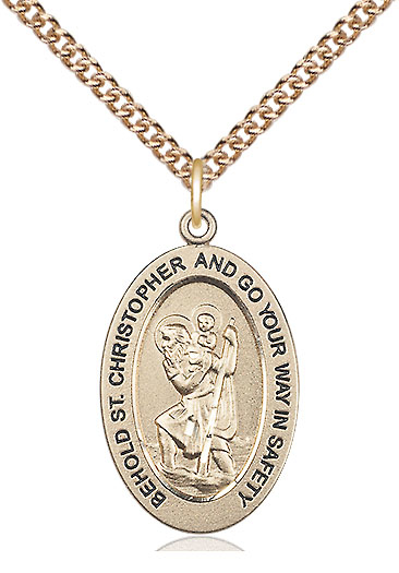 14kt Gold Filled Saint Christopher Pendant on a 24 inch Gold Filled Heavy Curb chain