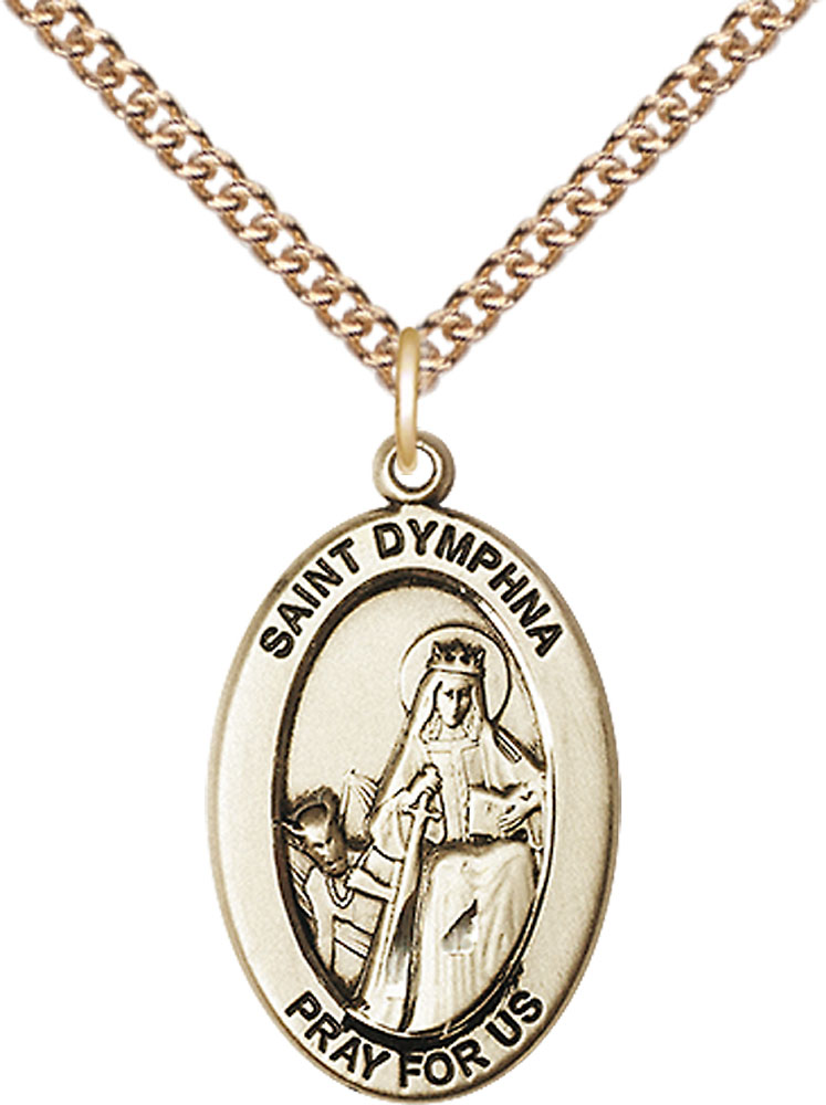 14kt Gold Filled Saint Dymphna Pendant on a 24 inch Gold Filled Heavy Curb chain