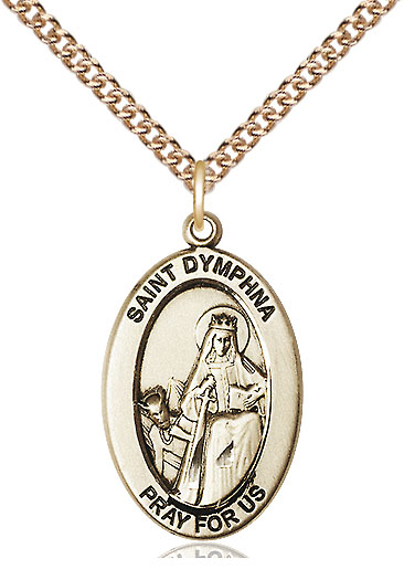 14kt Gold Filled Saint Dymphna Pendant on a 24 inch Gold Filled Heavy Curb chain