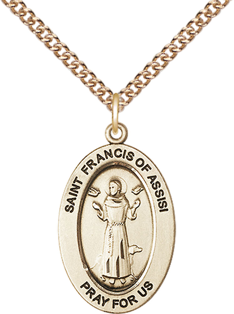 14kt Gold Filled Saint Francis of Assisi Pendant on a 24 inch Gold Filled Heavy Curb chain