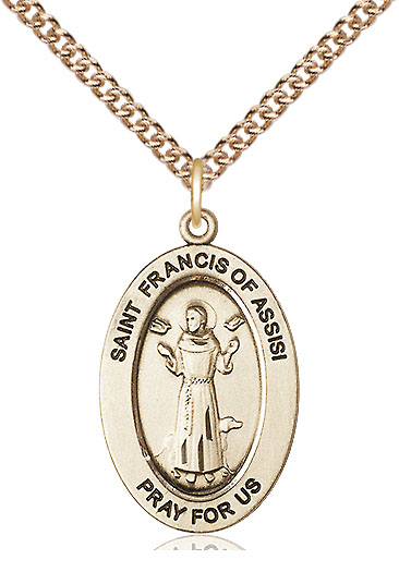 14kt Gold Filled Saint Francis of Assisi Pendant on a 24 inch Gold Filled Heavy Curb chain