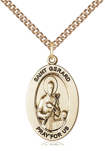 14kt Gold Filled Saint Gerard Majella Pendant on a 24 inch Gold Filled Heavy Curb chain