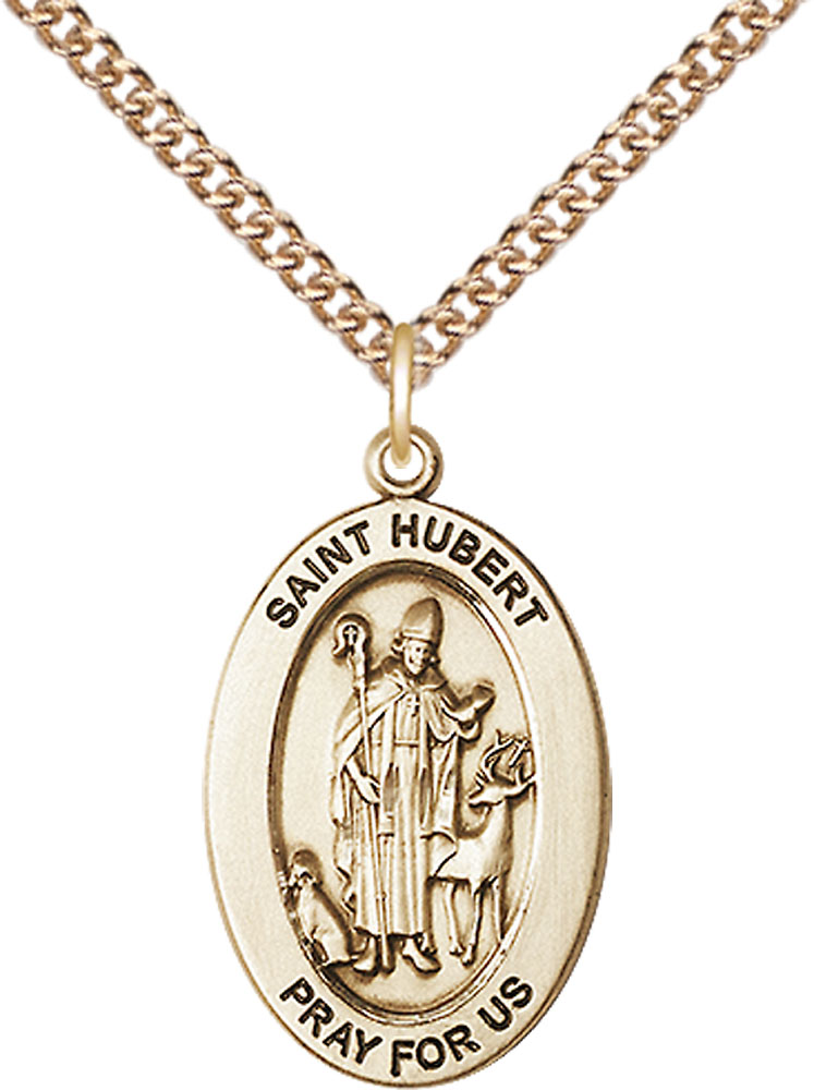 14kt Gold Filled Saint Hubert of Liege Pendant on a 24 inch Gold Filled Heavy Curb chain