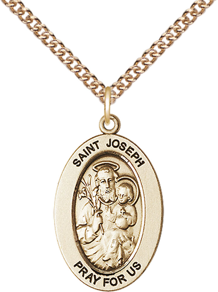 14kt Gold Filled Saint Joseph Pendant on a 24 inch Gold Filled Heavy Curb chain