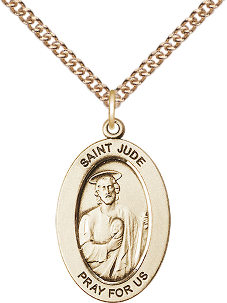 14kt Gold Filled Saint Jude Thaddeus Pendant on a 24 inch Gold Filled Heavy Curb chain