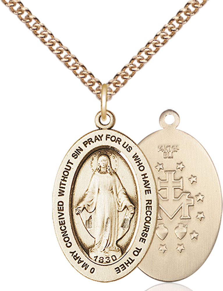 14kt Gold Filled Miraculous Pendant on a 24 inch Gold Filled Heavy Curb chain