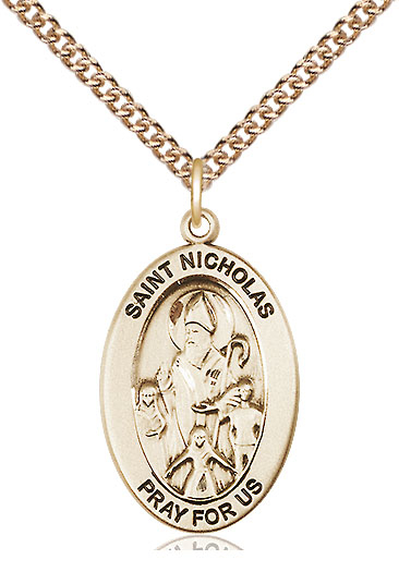 14kt Gold Filled Saint Nicholas Pendant on a 24 inch Gold Filled Heavy Curb chain