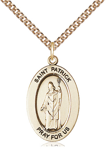 14kt Gold Filled Saint Patrick Pendant on a 24 inch Gold Filled Heavy Curb chain