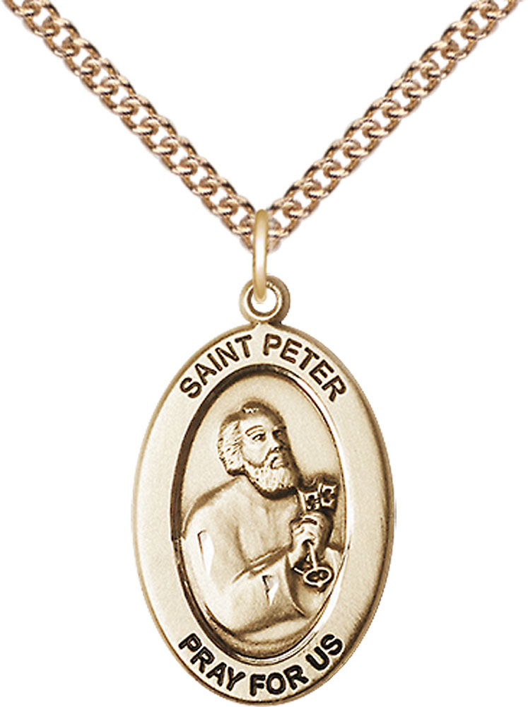 14kt Gold Filled Saint Peter the Apostle Pendant on a 24 inch Gold Filled Heavy Curb chain