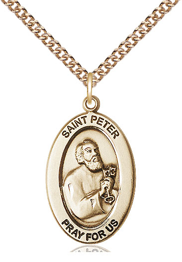 14kt Gold Filled Saint Peter the Apostle Pendant on a 24 inch Gold Filled Heavy Curb chain