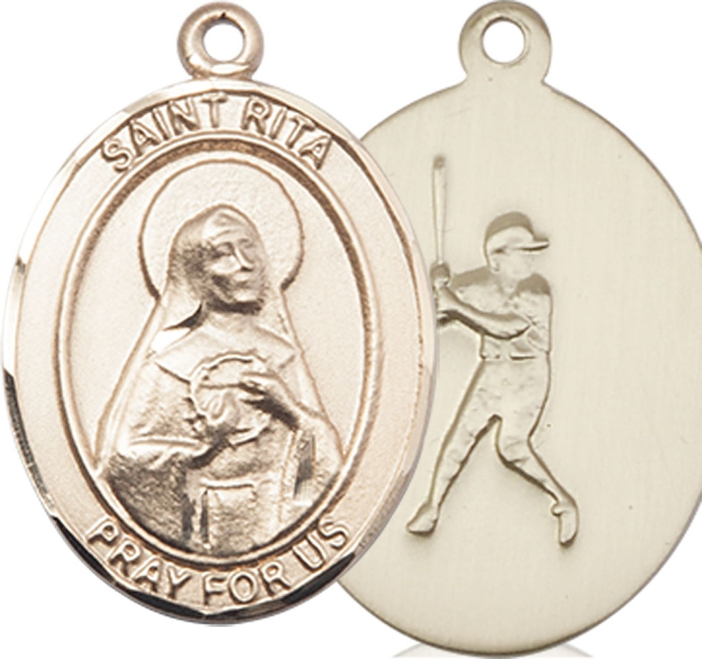 14kt Gold Saint Rita Baseball Medal