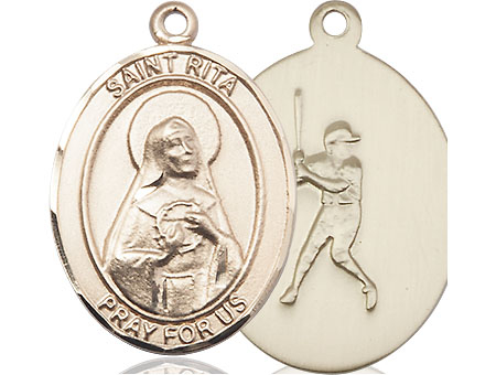 14kt Gold Saint Rita Baseball Medal