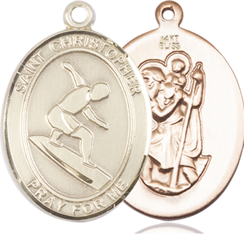 14kt Gold Saint Christopher Surfing Medal