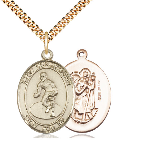 14kt Gold Filled Saint Christopher Wrestling Pendant on a 24 inch Gold Plate Heavy Curb chain