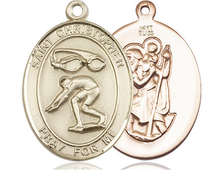 14kt Gold Saint Christopher Swimming Medal