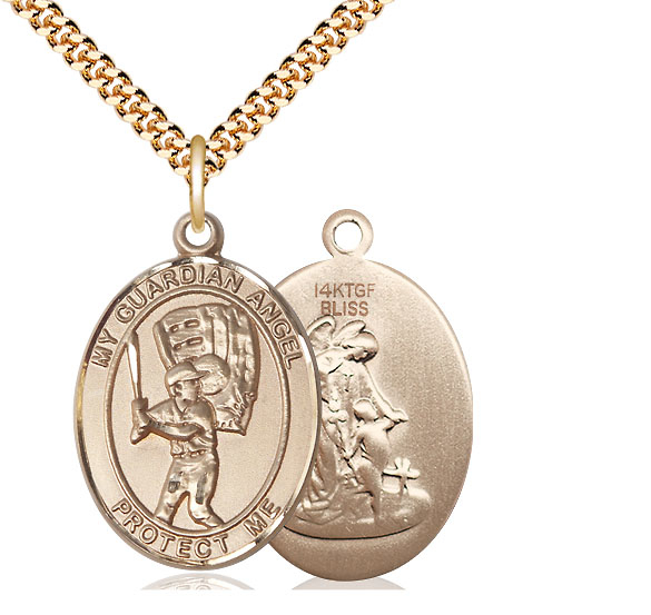 14kt Gold Filled Guardian Angel Baseball Pendant on a 24 inch Gold Plate Heavy Curb chain