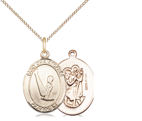 14kt Gold Filled Saint Christopher Gymnastics Pendant on a 18 inch Gold Filled Light Curb chain