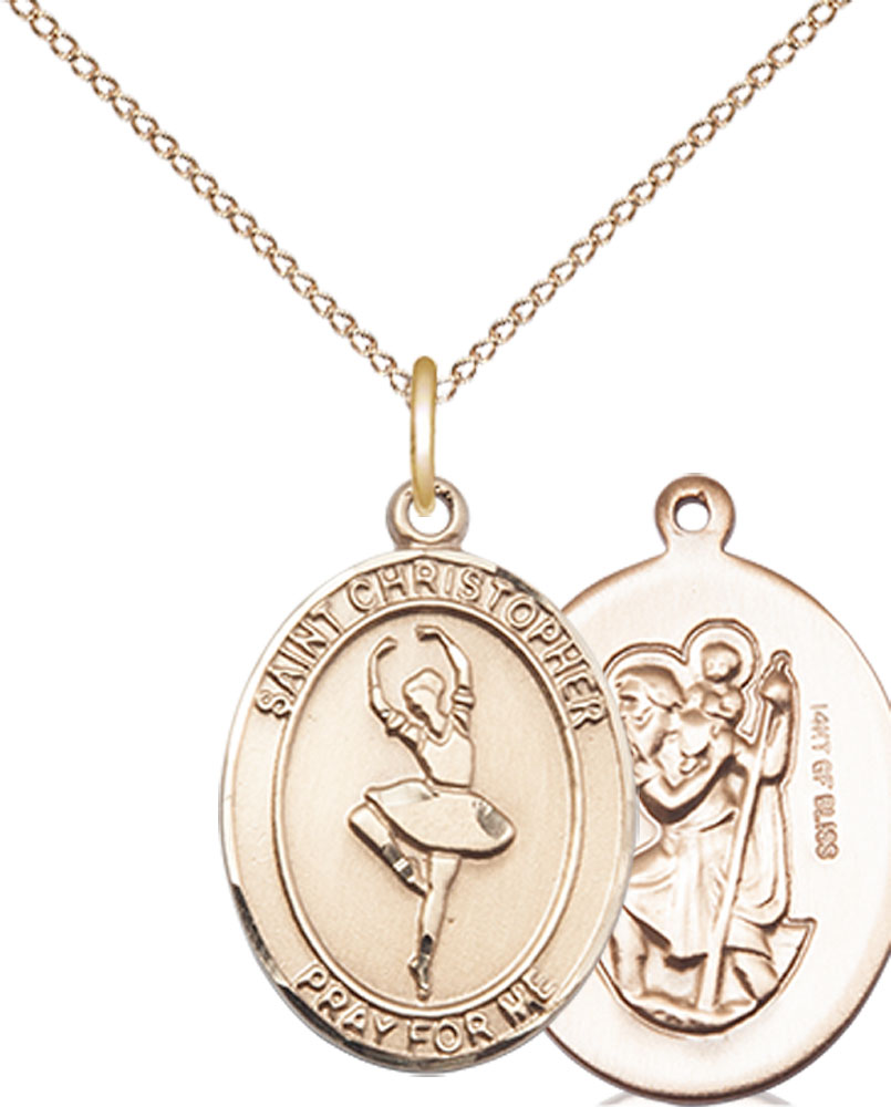 14kt Gold Filled Saint Christopher Dance Pendant on a 18 inch Gold Filled Light Curb chain