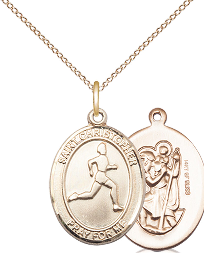 14kt Gold Filled Saint Christopher Track&amp;Field Pendant on a 18 inch Gold Filled Light Curb chain